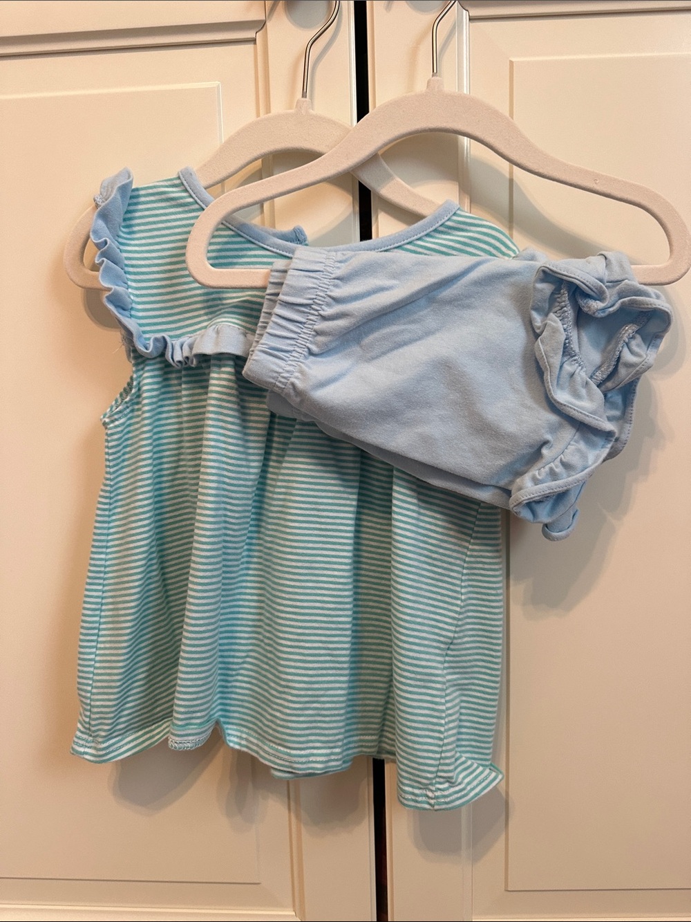 Girls' Light Blue Striped Ruffle Tank & Shorts Set